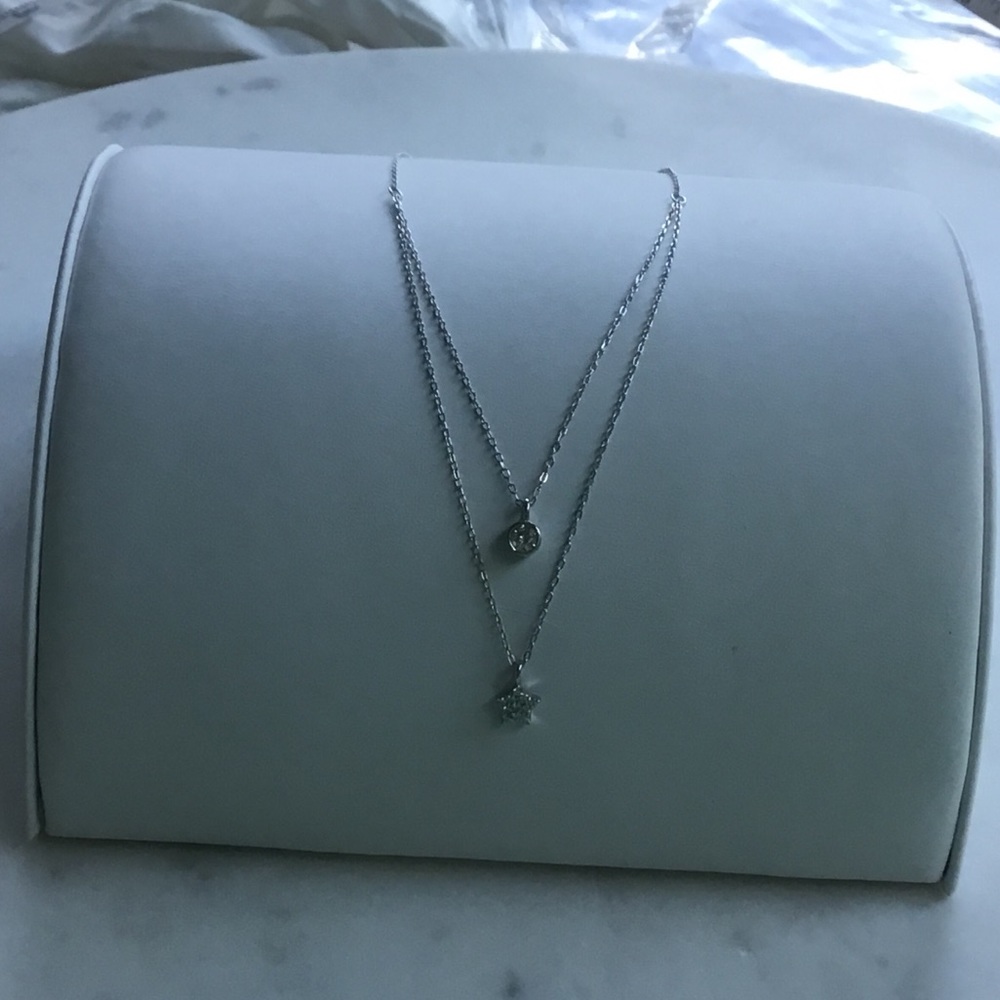 Sterling Silver Double Layer Cz Necklace - Picture 7 of 12